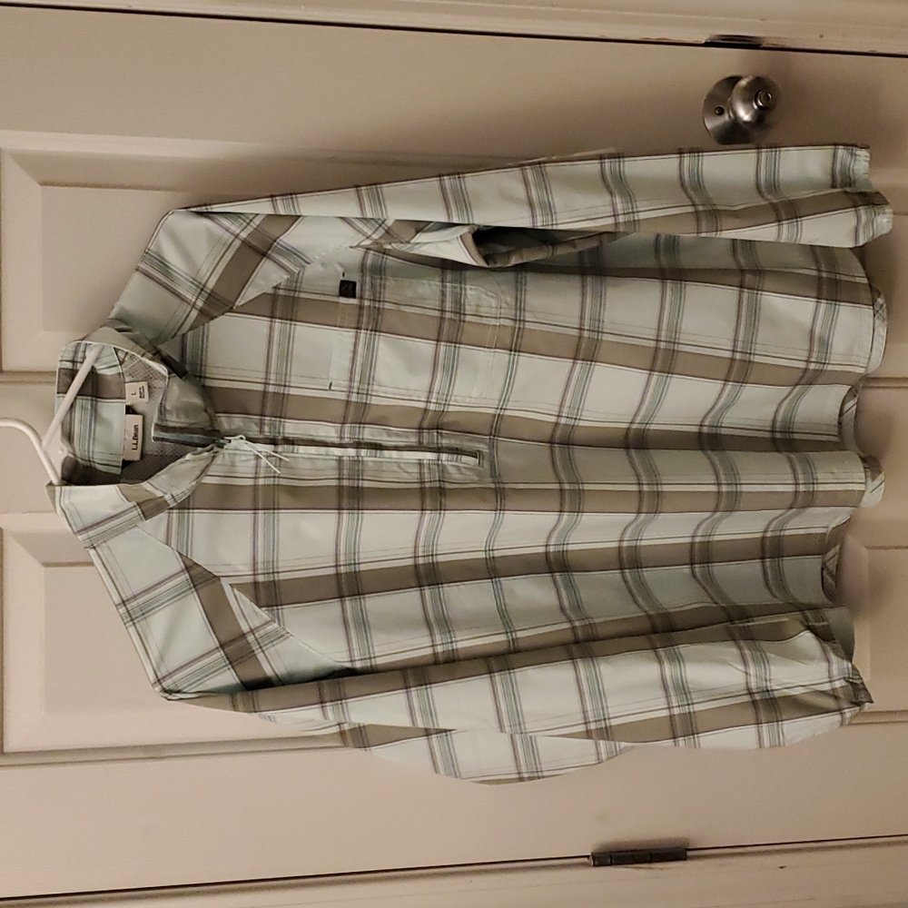 Women's SunSmart LLBean Shirt, Quarter-Zip Pullover Plaid Large